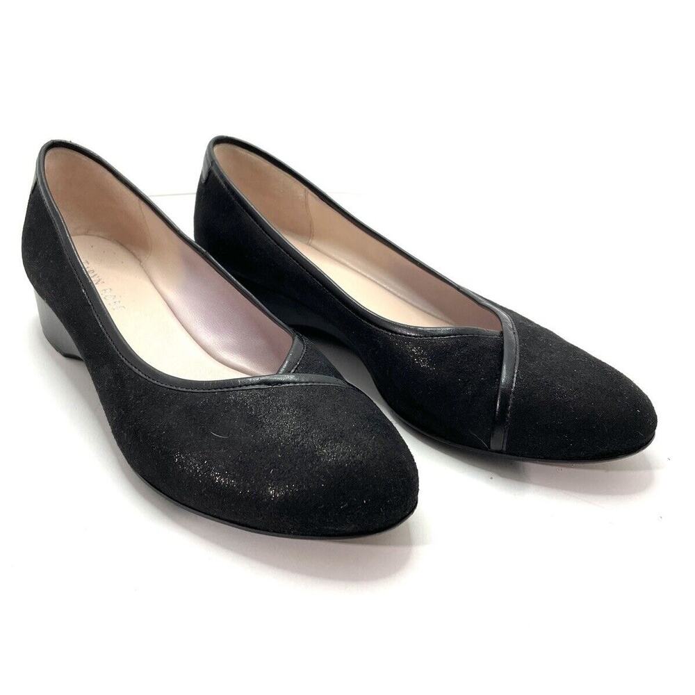 Taryn Rose Women's Black Round Toe Felicity Low Wedge Heel Shoe Size 7